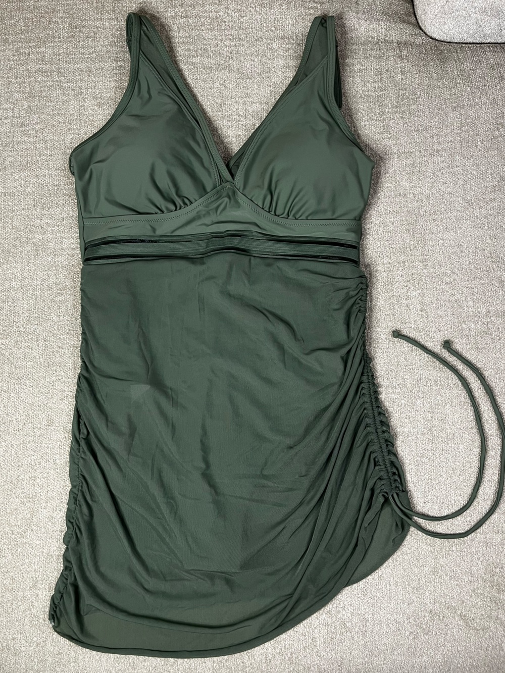 Olive Green V-Neck One-Piece Swimdress
